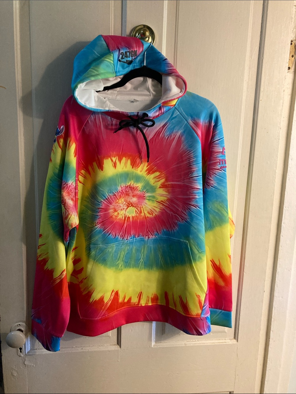 Tie-Dye Pullover Hoodie with Spiral Graphic - Multicolor
